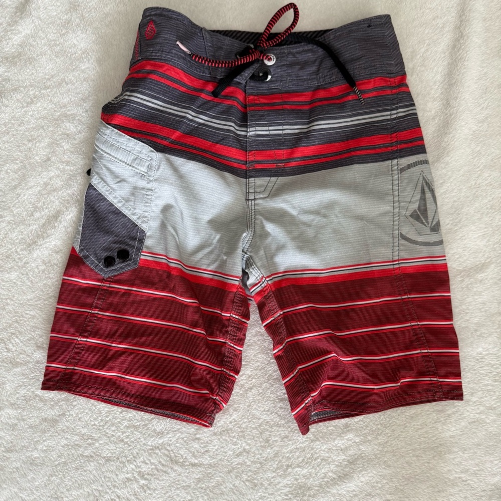 Volcom Red and Gray Boardshorts 22 (8Y)